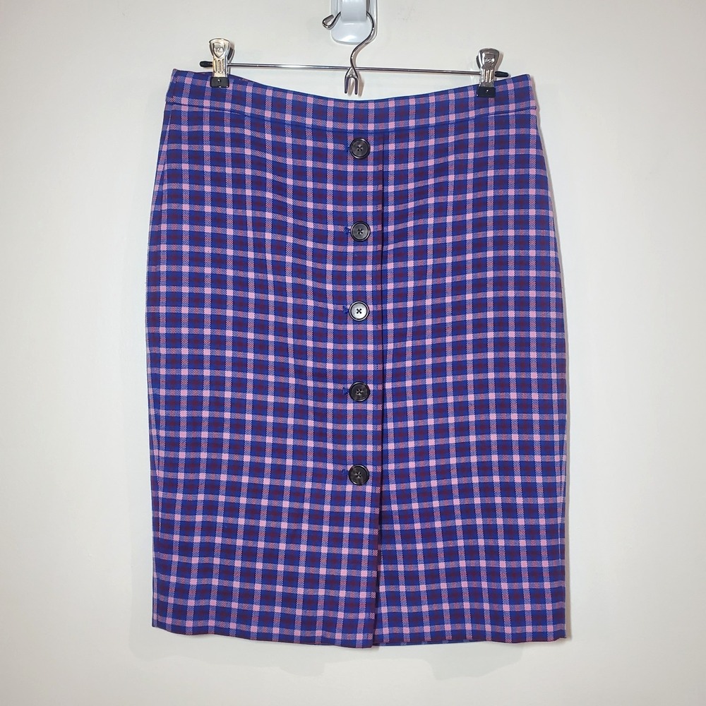 J. Crew Button-front Pencil in Mott Plaid Royal Petunia Check Skirt Size 6